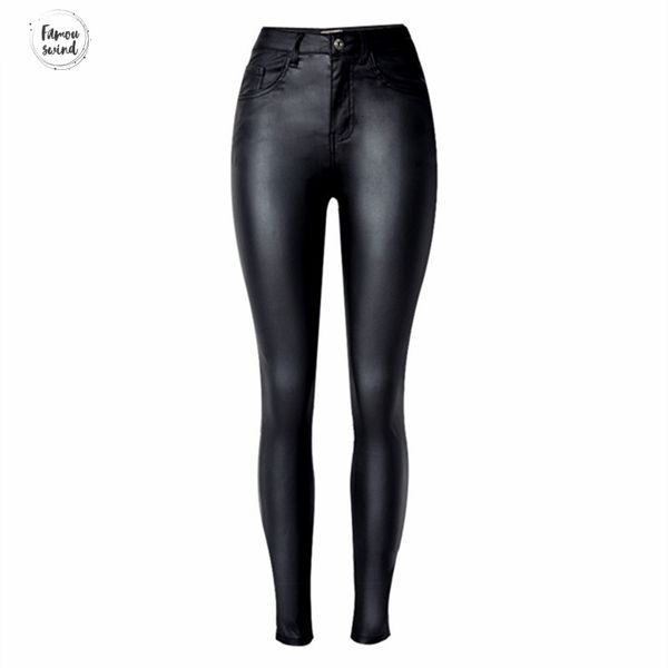 

fake trousers pants women skinny high waist leather pants slim have pencil pants leather women drop shipping, Black;white