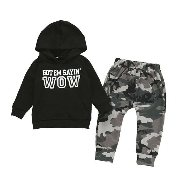 

fashion toddler baby kids boys letter hoodie pullover t-shirt +camouflage long pants casual outfit autumn clothes set 1-6y, White