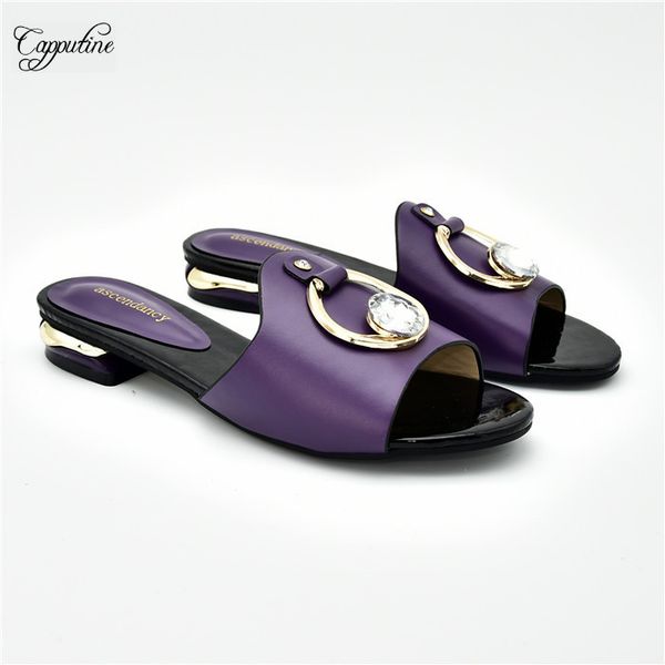 

new coming pumps african lower heel slipper shoes with big stones 10227-19 in purple , heel height 3cm, size 38-42, Black