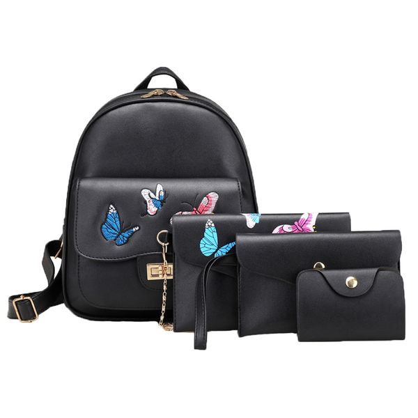 

fashion softback animal prints women girl butterfly embroidery shoulder bag handbag school bag 4 sets#zs