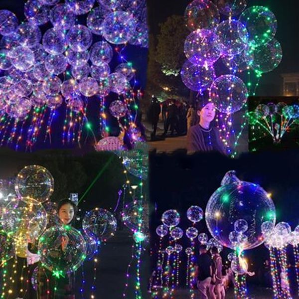 

led bobo ball light balloons with 3m flashing lights string wave night lamb led luminous clear balloons xmas party decoration toys 2019