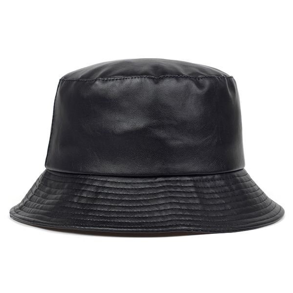 

2020 new bucket hat faux leather bucket hats pu cotton solid men's and women's fashion bucket cap panama fisherman caps, Blue;gray