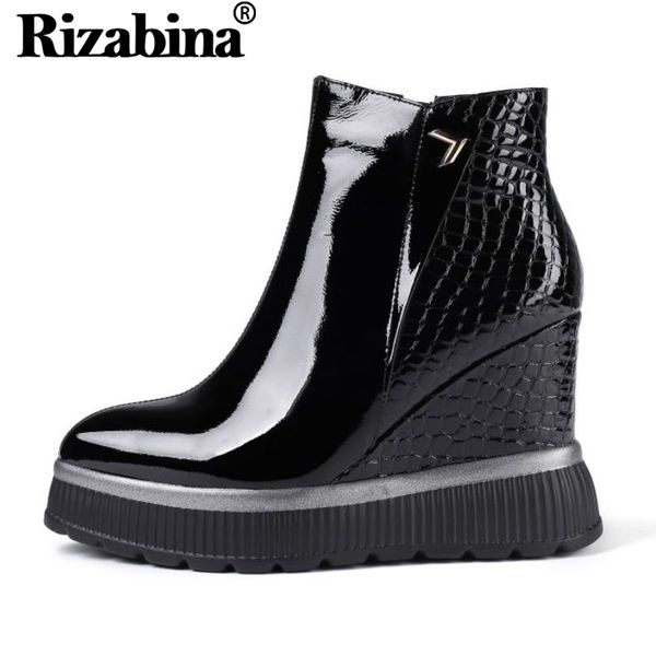 

rizabina 2020 simple winter women ankle boots genuine leather wedges high heels shoes daily warm women footwear size 34-42, Black