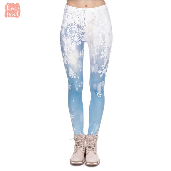 

падение серии рождество женщины legging снег высокая печать фитнес леггинсы мода elegant высокой талией женщина брюки хорошего качества, Black