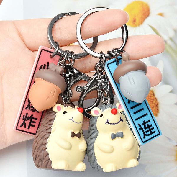 

cute hedgehog doll key chain colorful resin lovely keychains for women key chain car key ring bag nut pendant jewelry, Silver