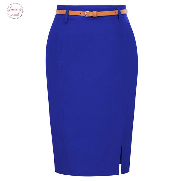 

kk work wear pencil skirts womens solid color split belt sashes decorated hip wrap bodycon skirt polyester elegant office skirts, Black