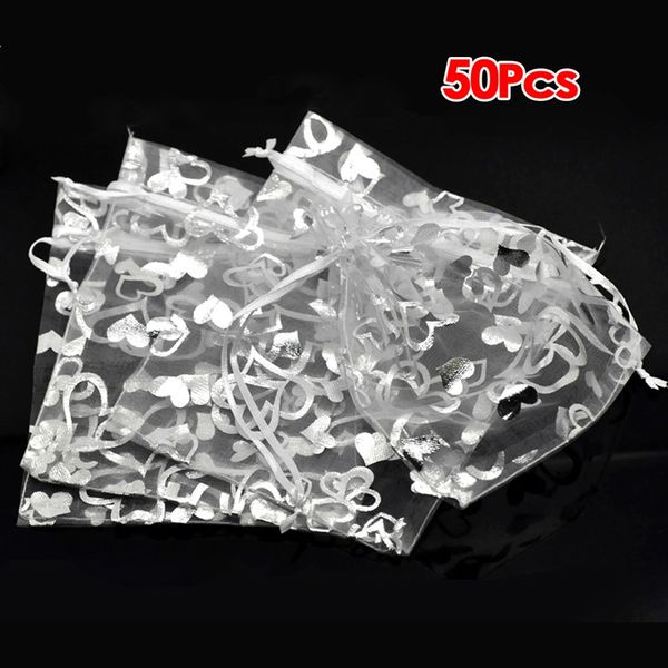 

new 50x organza drawstring jewelry gift bag silver bags