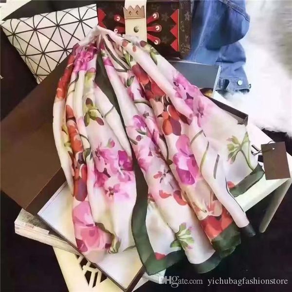 

luxury silk scarf women designer soft scarf painting flower silk shawls pashmina ladies wraps scarves foulard new, Blue;gray