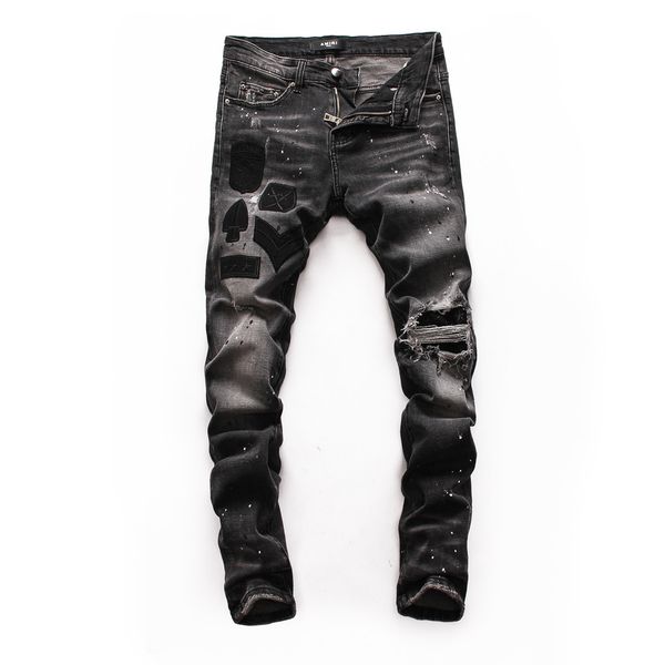 

2020 mens jeans distressed motorcycle biker jeans ripped hole stripe famous brand denim pants designer jeans de designer pour hommes, Blue