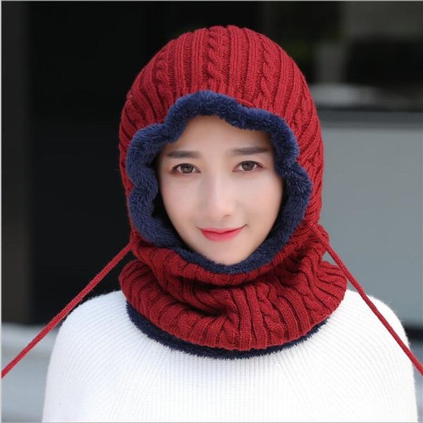

winter cold protection and heating hat female cover head wool hat outdoor cycling with velvet bag head neck protection