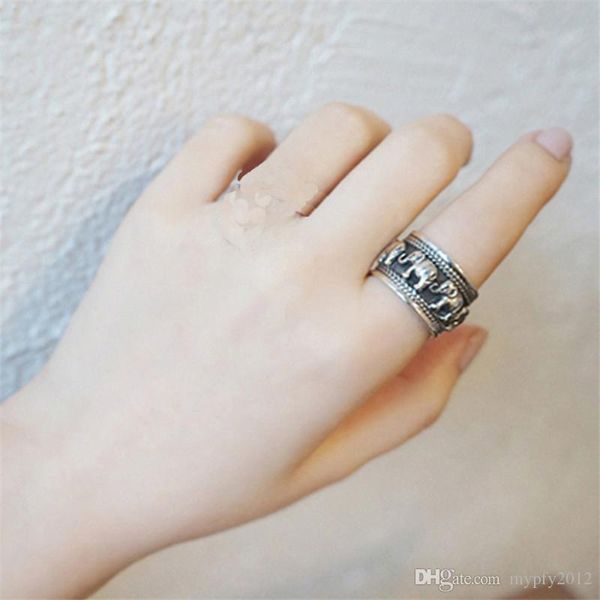 

vintage real 925 стерлингового серебра с широким диапазоном кольца для женщин модные ретро серебро регулируемое открытие животных elephant к, Golden;silver