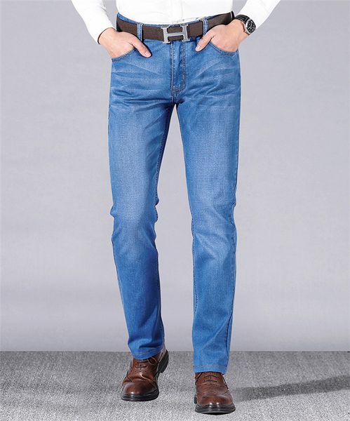 

classic style jeans men 2019 new fashion casual elastic slim fit denim business long trousers blue black male pants,r1102