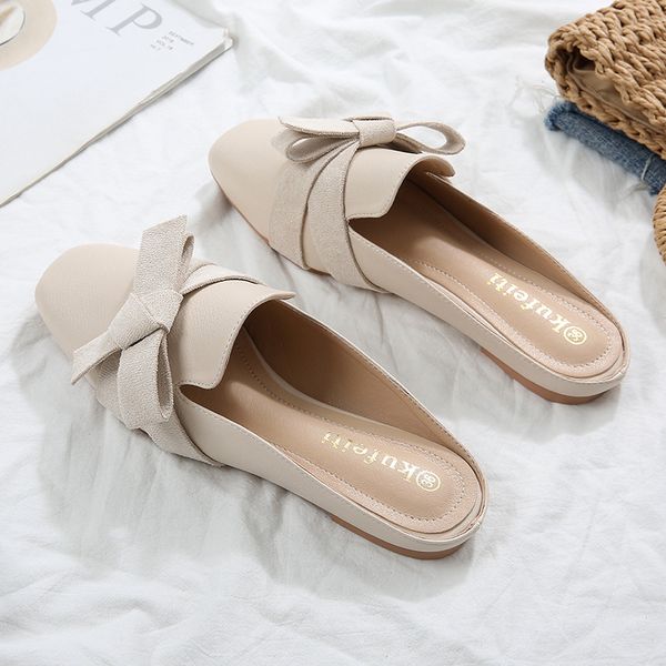 

shallow flat shoes female womens slippers outdoor slides loafers cover toe lady pantofle designer summer girl 2020 soft, Black