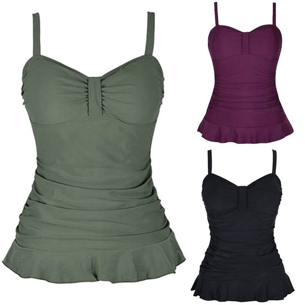 

bikinis 2019 mujer women's swim padded ruffle hem shirred swimwear tankini swimsuit cover-ups dropping maillot de bain