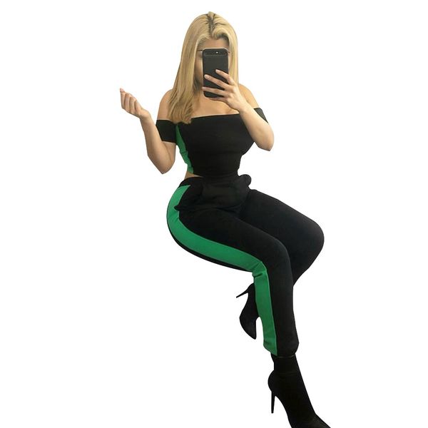 

w8058 european and american women's wholesale fashion spring and summer wrapped chest pants slim two-piece suit, Black;white