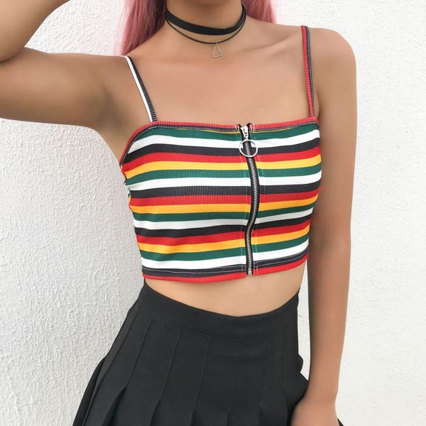 

женщины девушка полосатый радуга zipper топы женского жилет boho хиппи лето танк топы для отдыха без рукавов streetwear мягкой одежды, White