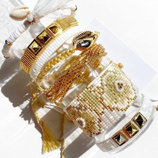

go2boho bracelet for women jewelry miyuki lucky evil eye bracelets men shell boho pulseras mujer 2019 woman armband handmade, Golden;silver