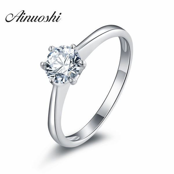 

ainuoshi anniversary solitaire ring sona engagement wedding ring 925 sterling silver bridal band wedding rings for women jewelry j190704, Slivery;golden