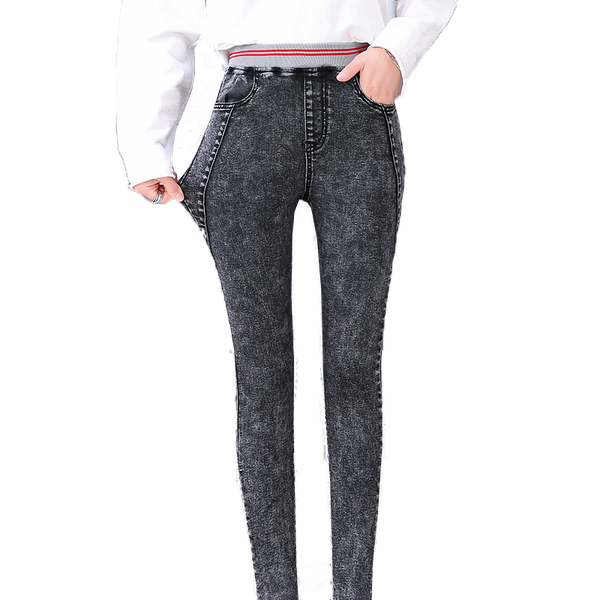 

women's jeans women plus size casual elasticated waist high pant slim stretch cotton denim trousers for blue black 26-40