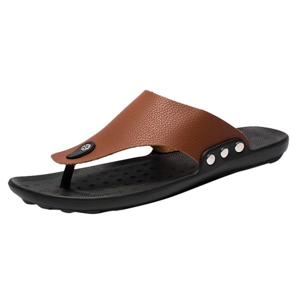 

men summer rome flip flop beach slipper comfortable t-strap open toe slipper flat round toe non slip shoe outside#zd, Black