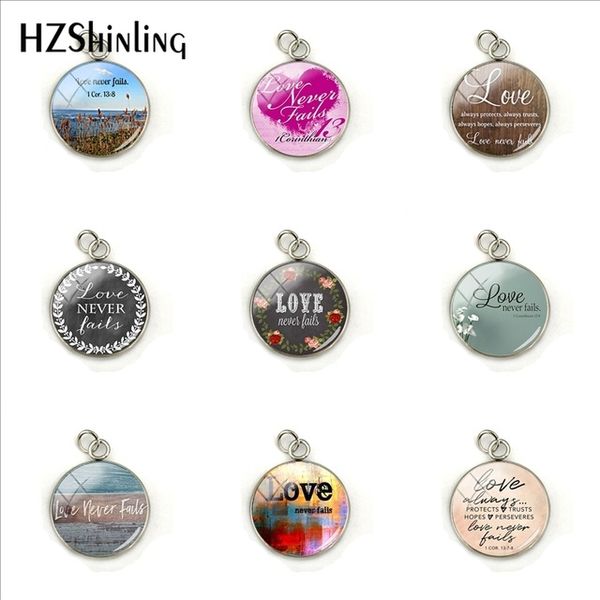 

new fashion 2019 new love never fails 1 cor.13 trusts hopes stainless steel charms glass pendants jewelry wholesale, Bronze;silver
