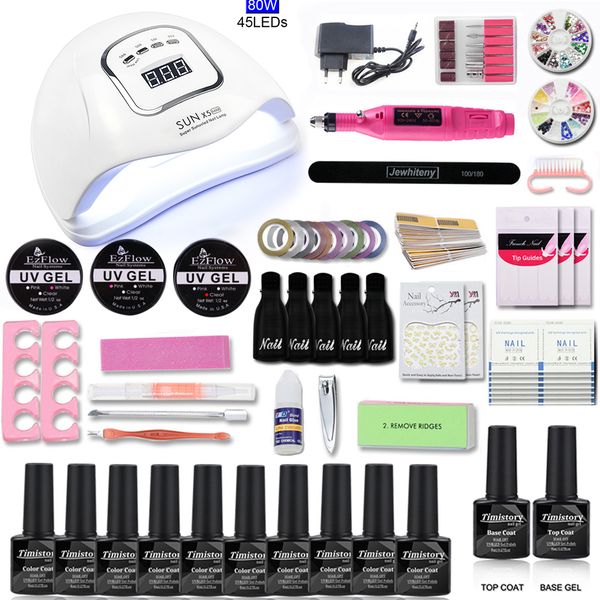 

nail set 80/54/36w uv led nail dryer with 10pcs gel polish kit soak off manicure tools set electric drill machine