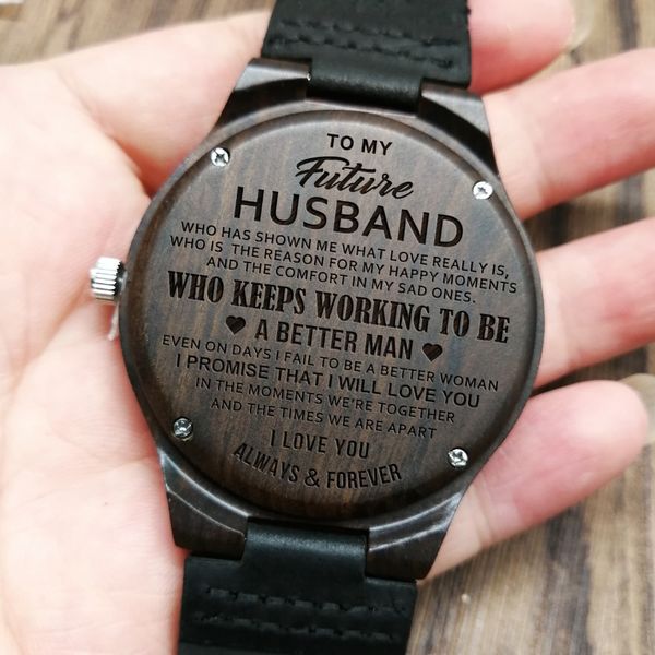 

to my fiance engraved wooden watch you are my always and forever happily ever after soulmate friend, Slivery;brown