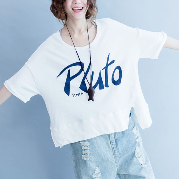 

johnature 2019 plus size women spring summer t-shirt o-neck print appliques letter loose short sleeve casual fashion shirt, White