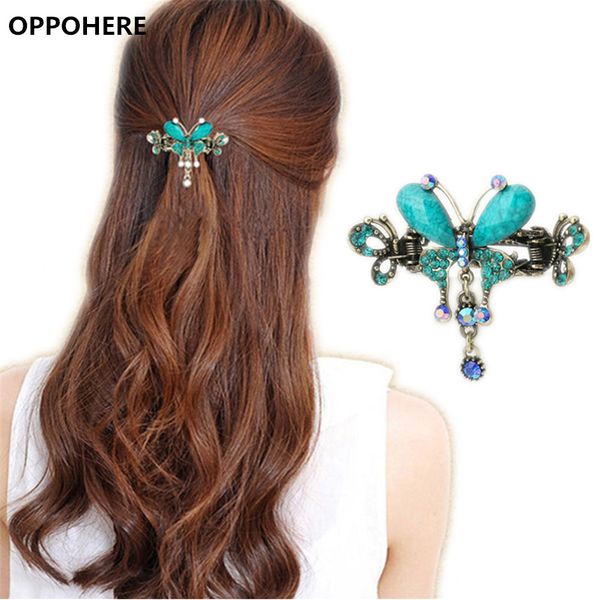 

elegant women turquoise butterfly flower hairpins vintage hair barrettes clip crystal butterfly bow hair clip accessories