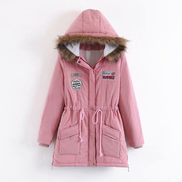 

winter 2018 new style korean-style thick waist hugging hooded fur collar workwear large size red zipper berber fleece cotton-pad, Blue;black