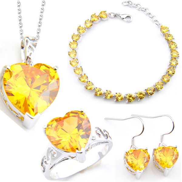 

luckyshine pendants earrings rings bracelet sets european style wedding jewelry heart yellow zircon 925 silve bride sets, Black