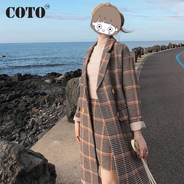 

new fashion autumn winter women woolen coat plaid padded single breasted cotton restore office work long woolen loose coat, Black
