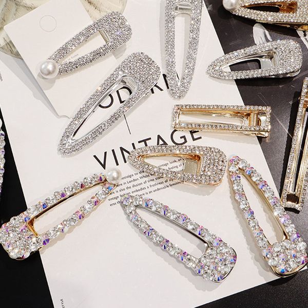 

2019 new fashion flash luxury temperament full diamond crystal pearl elegant women barrettes hair clip hairpin hair accessories