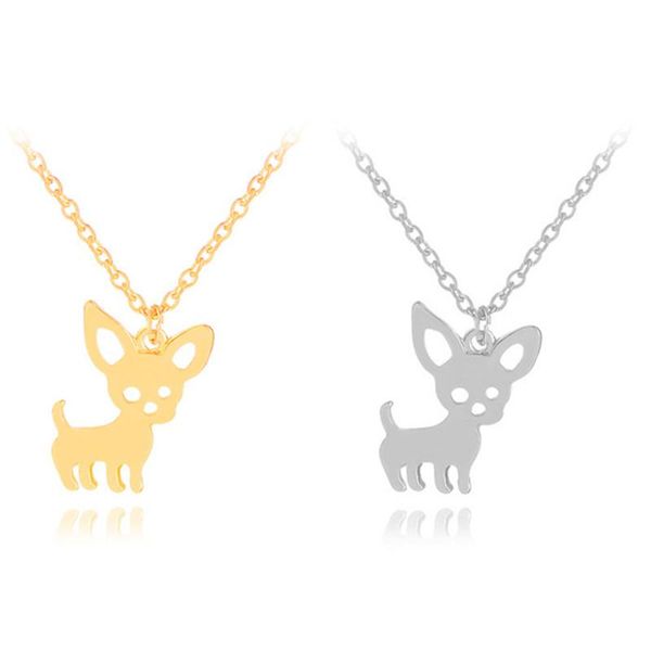 

cute chihuahua pet necklace puppy dog gold silver alloy pendant necklaces sweet jewelry for women gift
