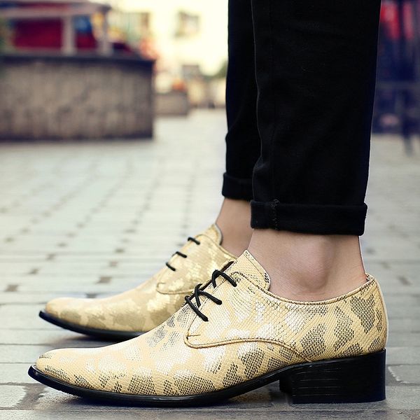 

2019 new listing brand snakeskin leather shoes men luxury mens dress shoes printed business oxfords formal men size 38-44, Black