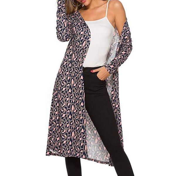 

women's knits & tees fashion leopard print cardigans women long sleeve open front jacket coat sweater lady casual loose outwear plus si, White