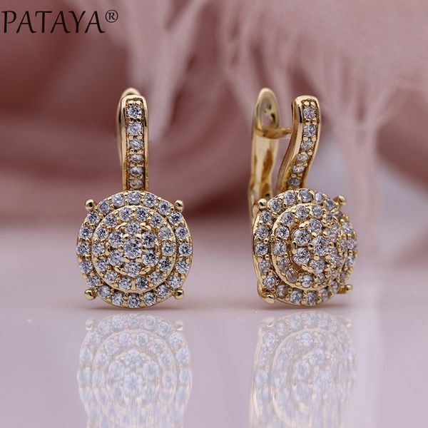 

pataya new micro-wax inlay luxury dangle earrings 585 rose gold natural zircon fashion jewelry women round wedding fine earrings, Silver