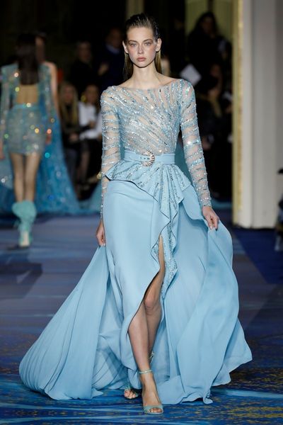 

long sleeve sky blue 2020 evening dresses appliques belt sheer long sleeves split formal prom occasion party gowns custom made, Black;red