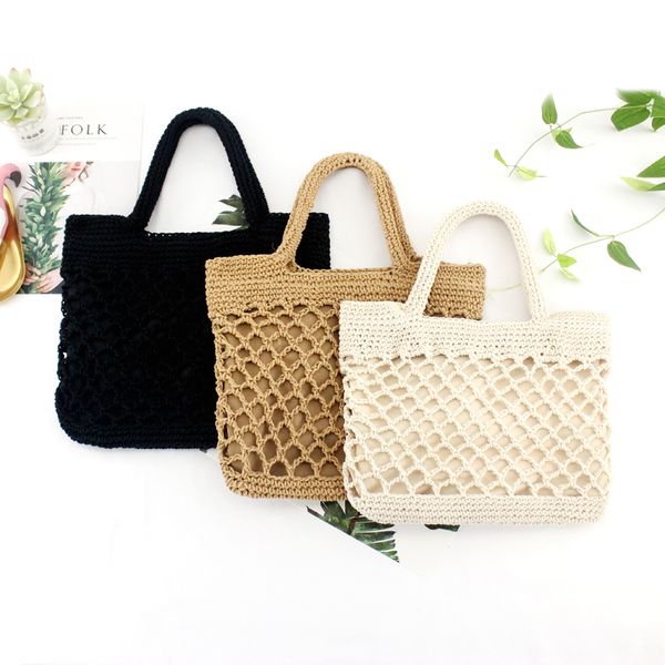 

new hollow fishing net woven bag tide female portable holiday beach straw bag vintage travel bag j190702