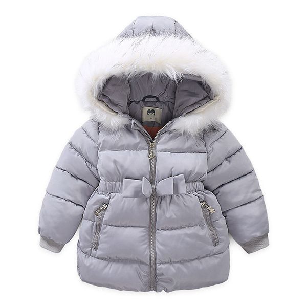 

children's cotton-padded jacket winter bow hood girl's jacket 2019, Blue;gray