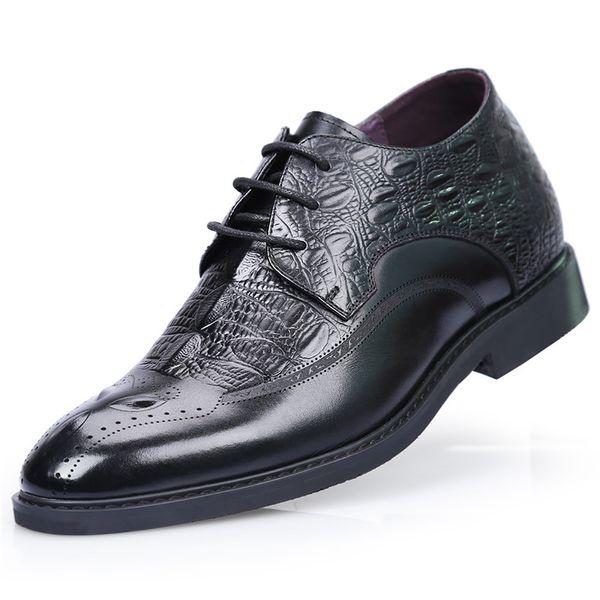 

brand new men's british bullock carved shoes height increasing 7 cm elevator brogue formal dress shoes for wedding, Black