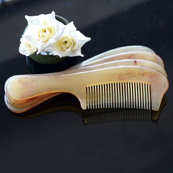 

1pc natural blood silk boutique horn comb transparent round handle straight hair comb anti-static health massage g0425, Silver