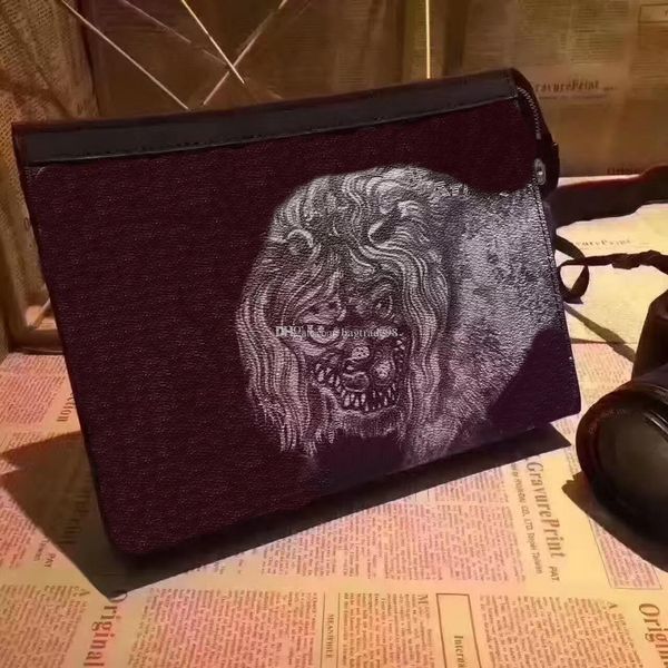 

2018 brand men long zipper m66639 genuine canvas leather handbags pochette voyage famous chapman animal printing wallets gc#31 clutch bag, Red;black