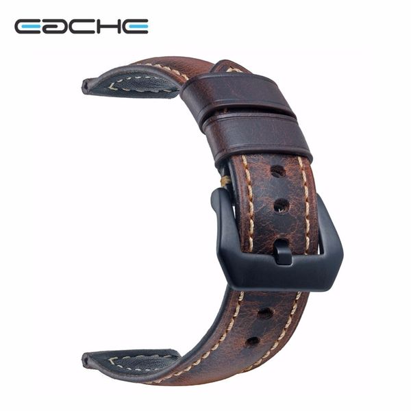 

eache 20mm 22mm 24mm 26mmgenuine leather watch band dark brown light brown red black classical oil-tanned leather watch strap t190702, Black;brown