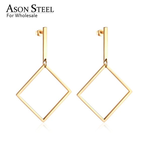 

asonsteel fashion korean jewelry statement water drop dangle big long gold earrings for women stainless steel female earring set, Silver