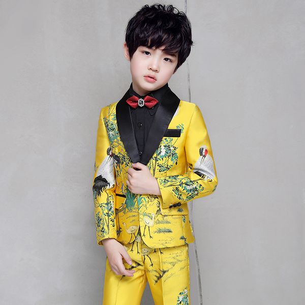 

new print boy tuxedos 2020 one button shawl lapel custom made boy wedding suits two piece suits (jacket+pants+tie, Black