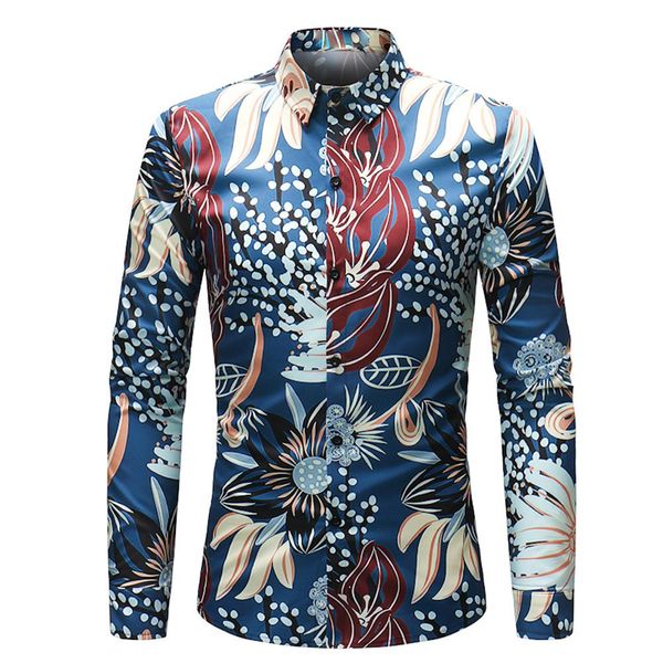 

fashion men slim fit flower print button turn down collar long sleeve shirt hot, White;black