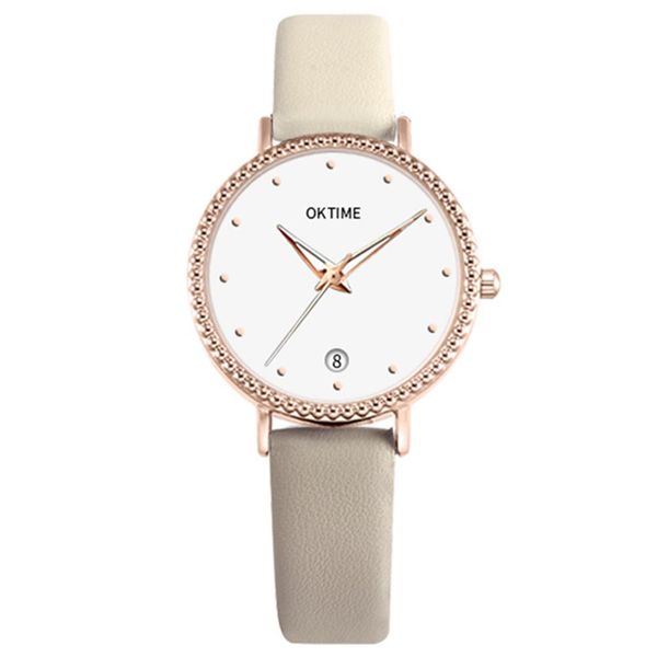 

fashion oktime no number round dial calendar faux leather band women quartz wrist watch new, Slivery;brown