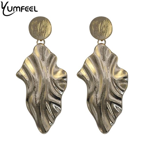

yumfeel new punk style big heavy gold color drop earrings metal geometry leaf earrings for women fashion jewelry, Golden