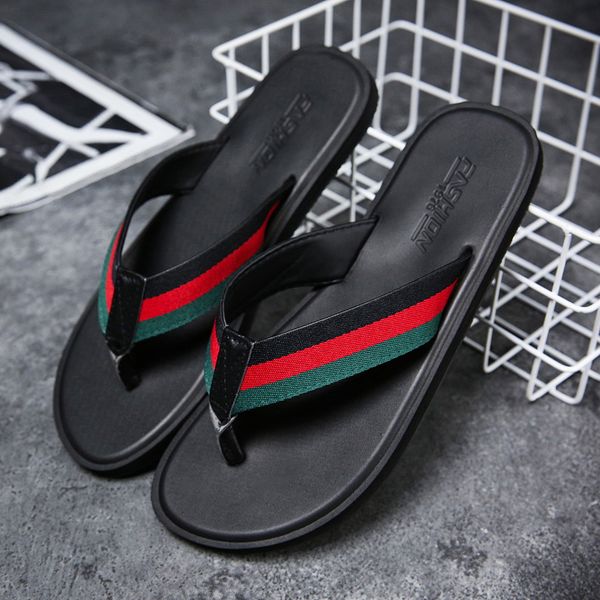 

uyoyu genuine leather brand 2020 slippers men summer beach sandals designer flip flops breathable non-slip slides, Black